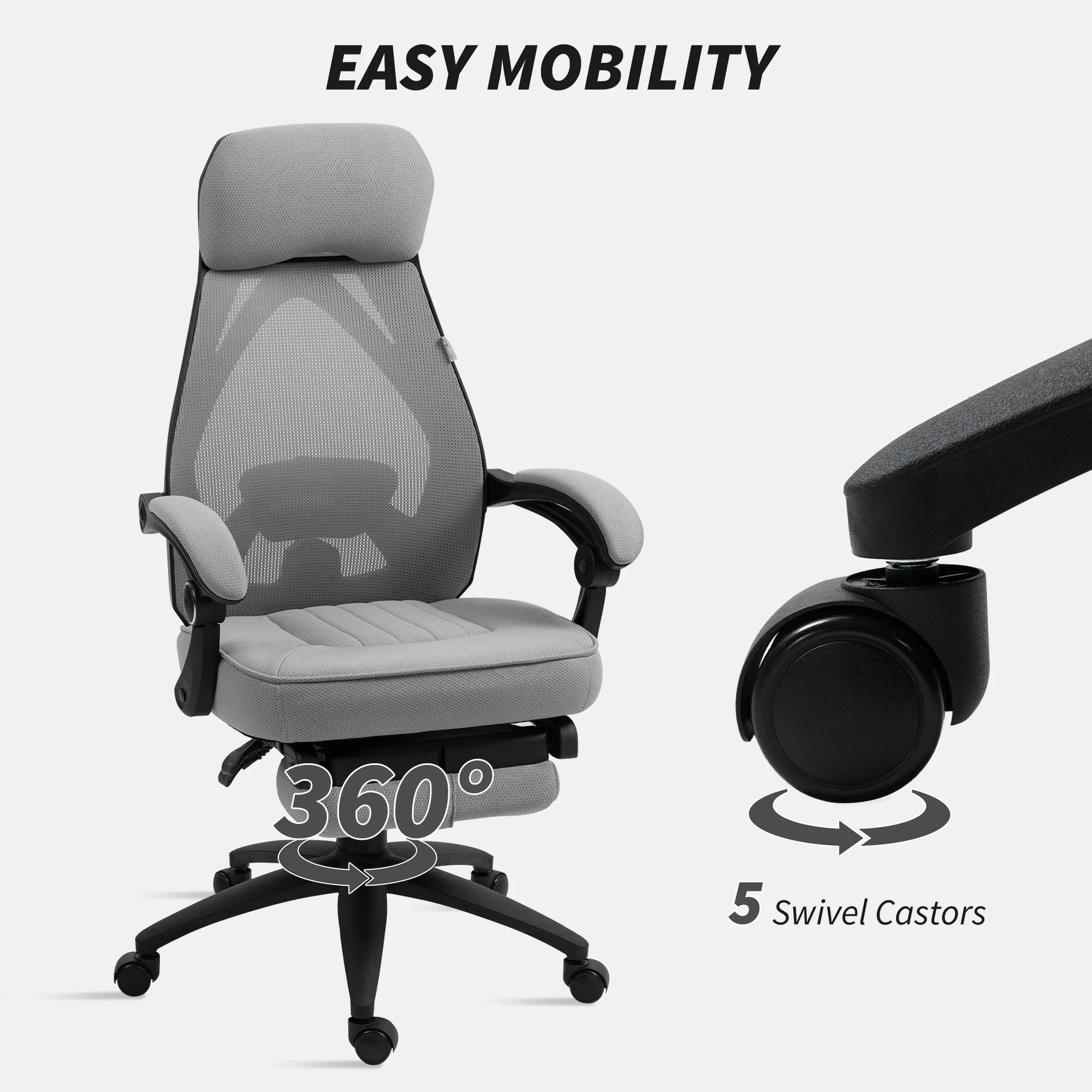 Vinsetto Mesh Swivel Task Chair for Home Office with Footrest Dark Grey - Image 7