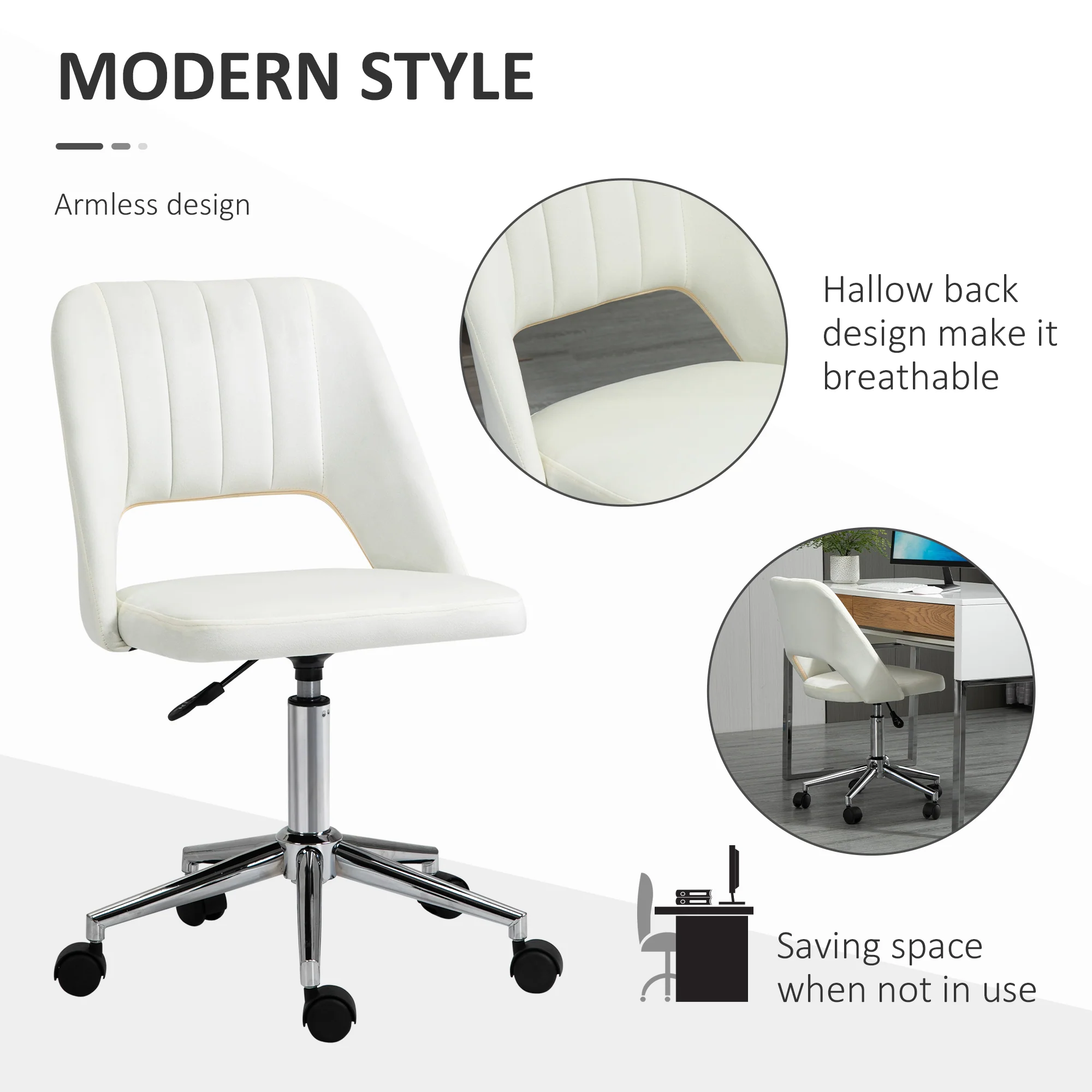 Vinsetto Mid-Back Swivel Home Office Chair Scallop Computer Chair - Image 4