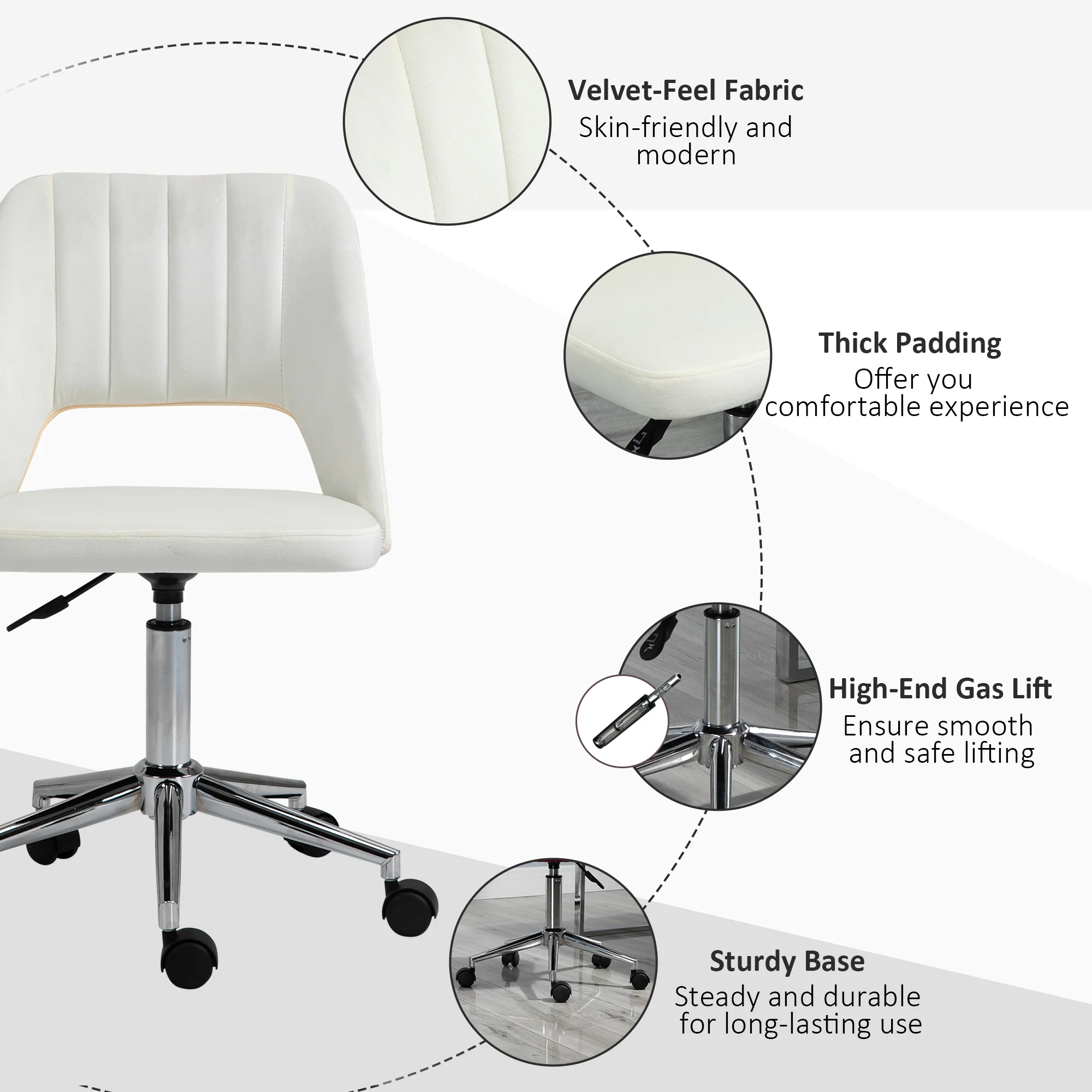 Vinsetto Mid-Back Swivel Home Office Chair Scallop Computer Chair - Image 7