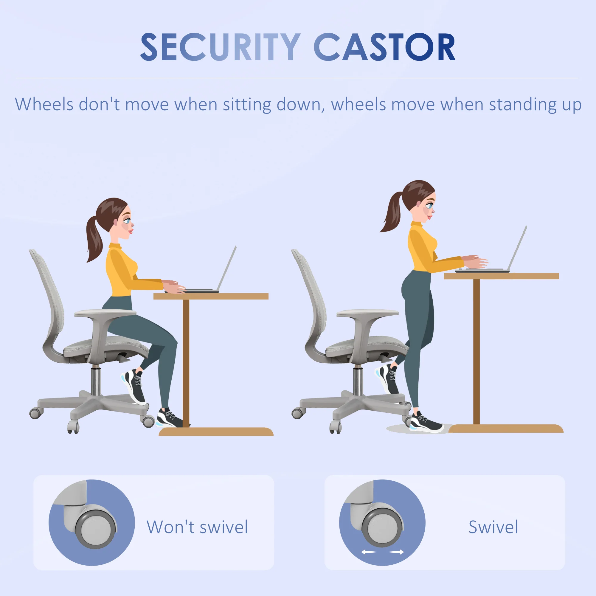 Vinsetto Office Chair, 360° Swivel Desk Chair With Security Wheels - Grey/Pink - Image 3