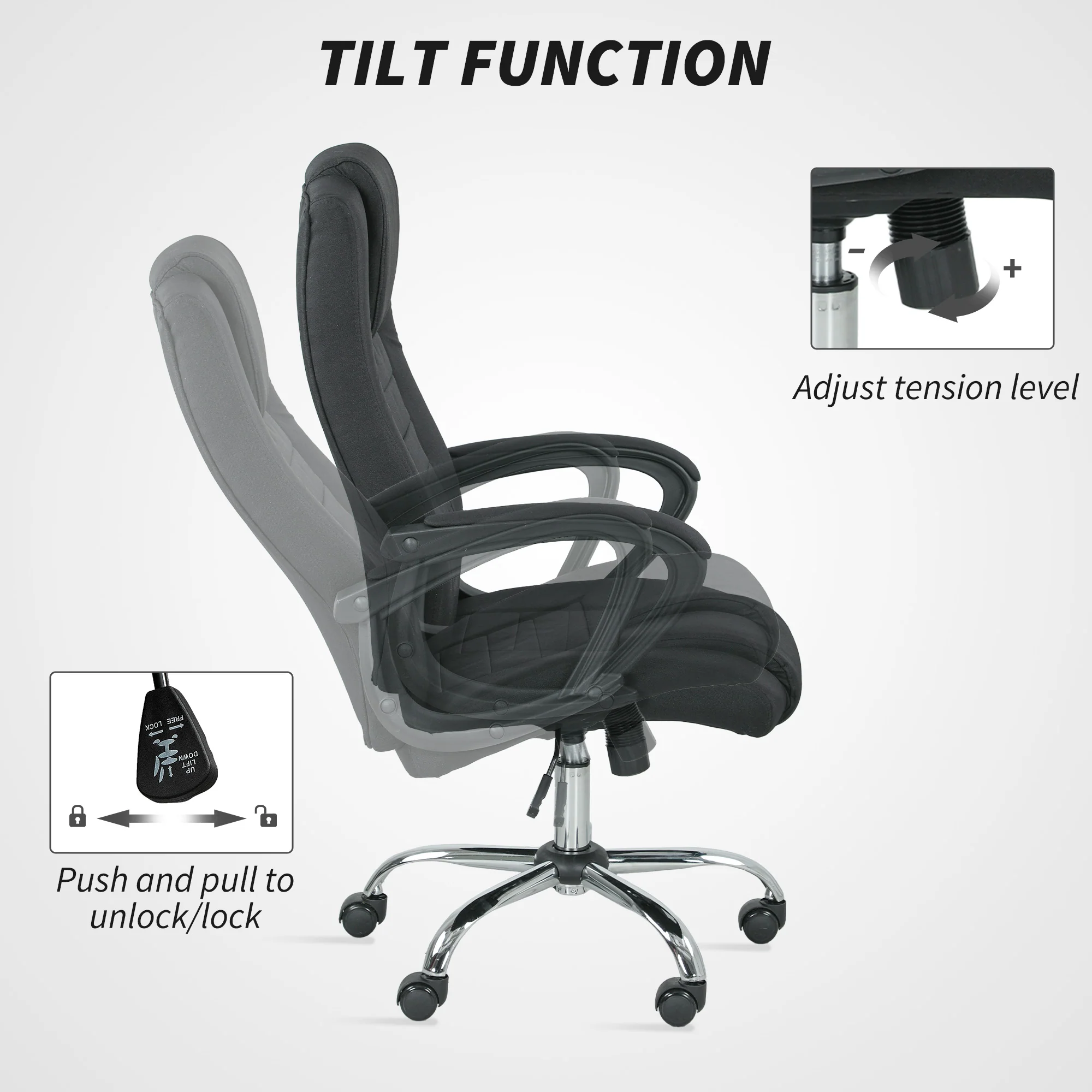 Vinsetto Office Chair For Desk, With Height Adjustable, Wheels, Black - Image 6