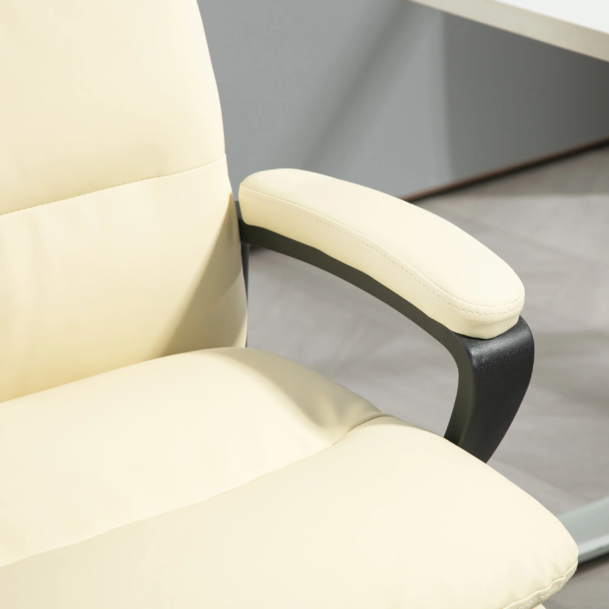 Vinsetto PU Leather Office Chair With Arm, Adjustable Height, Cream White - Image 8