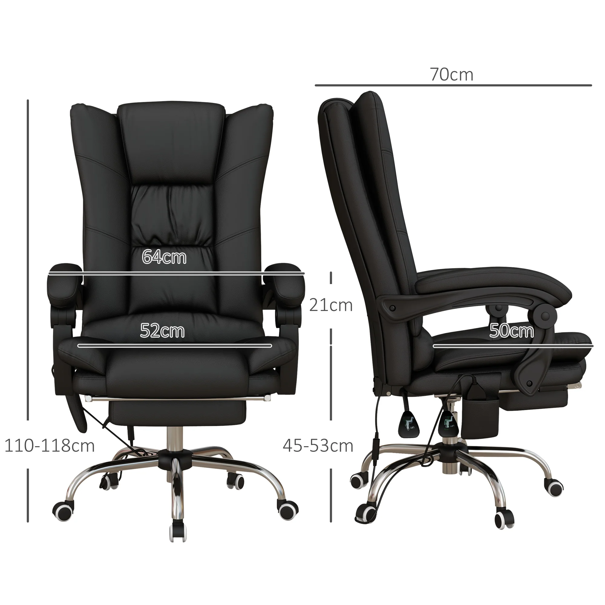 Vinsetto PU Leather Vibration Massage Office Chair With Heat, Black - Image 5