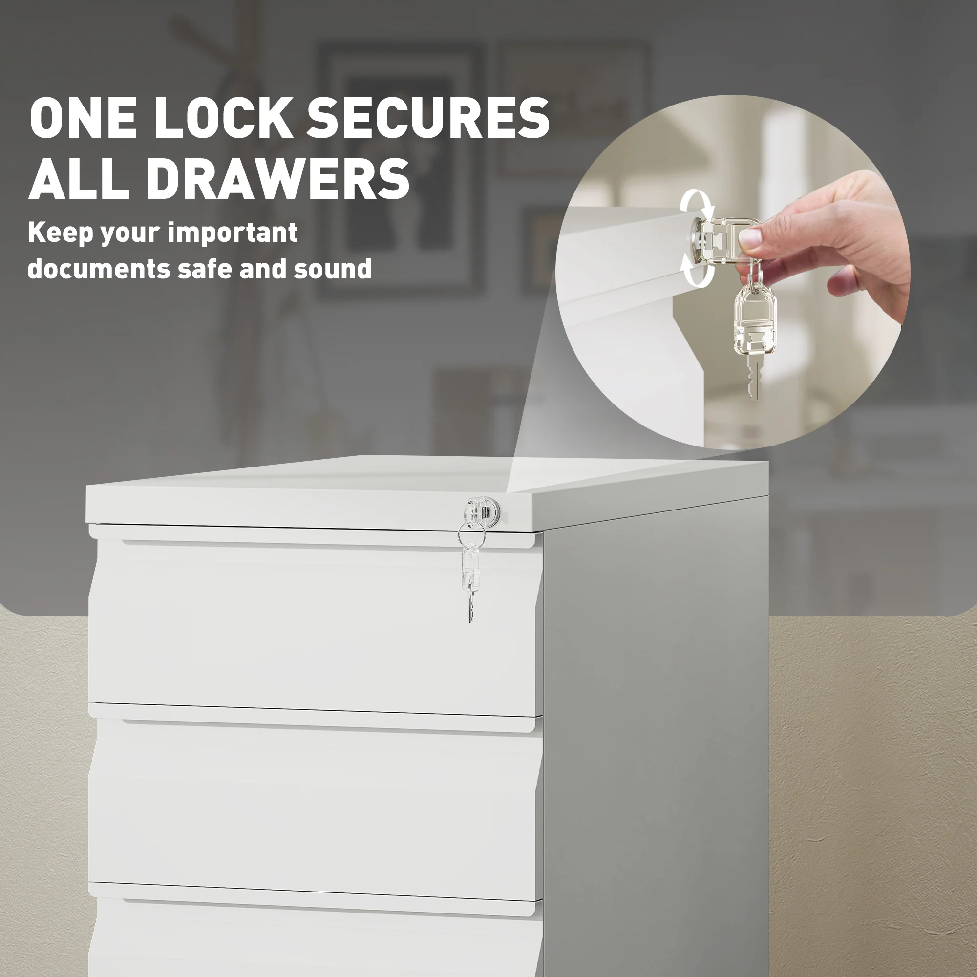 Vinsetto Steel File Cabinet with Lock and Wheels for Home Office - Image 15