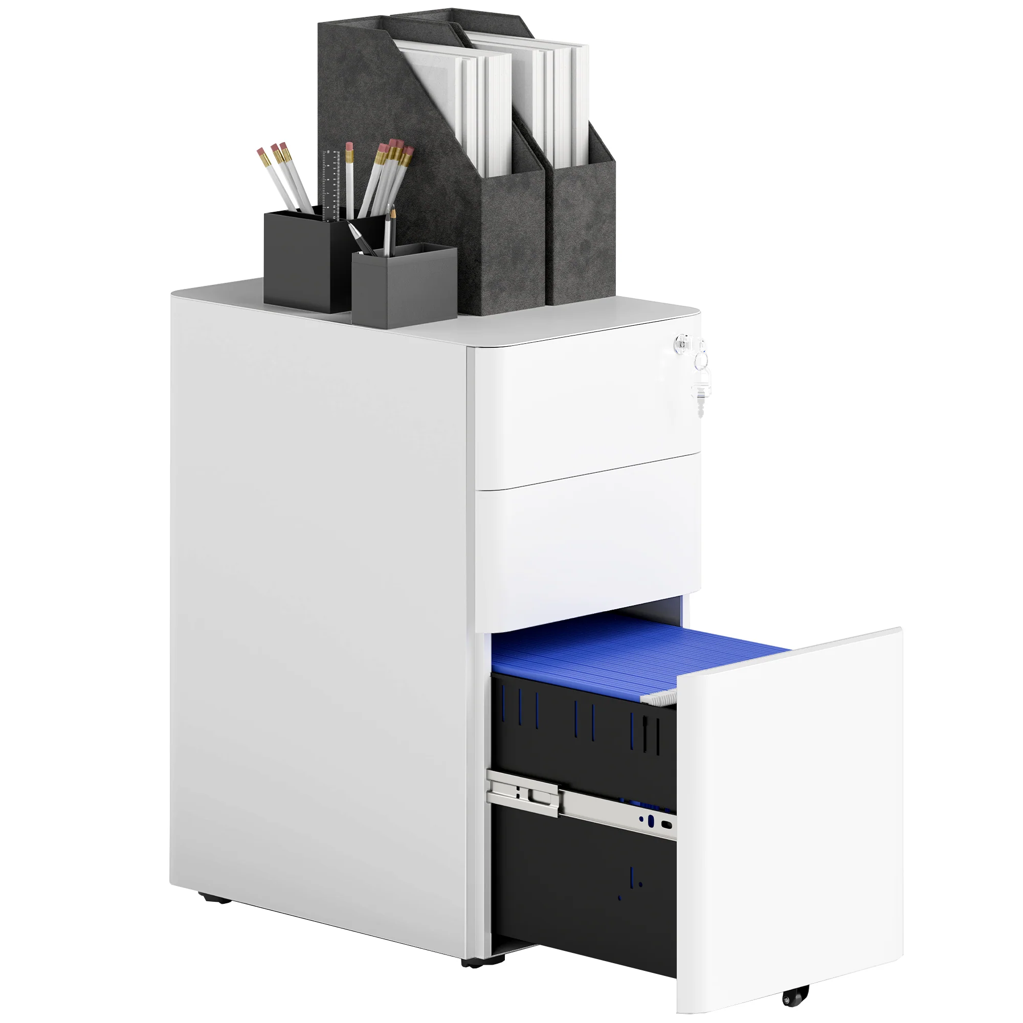 Vinsetto Steel Filing Cabinet with Lock and Wheels for Home Office - Image 10
