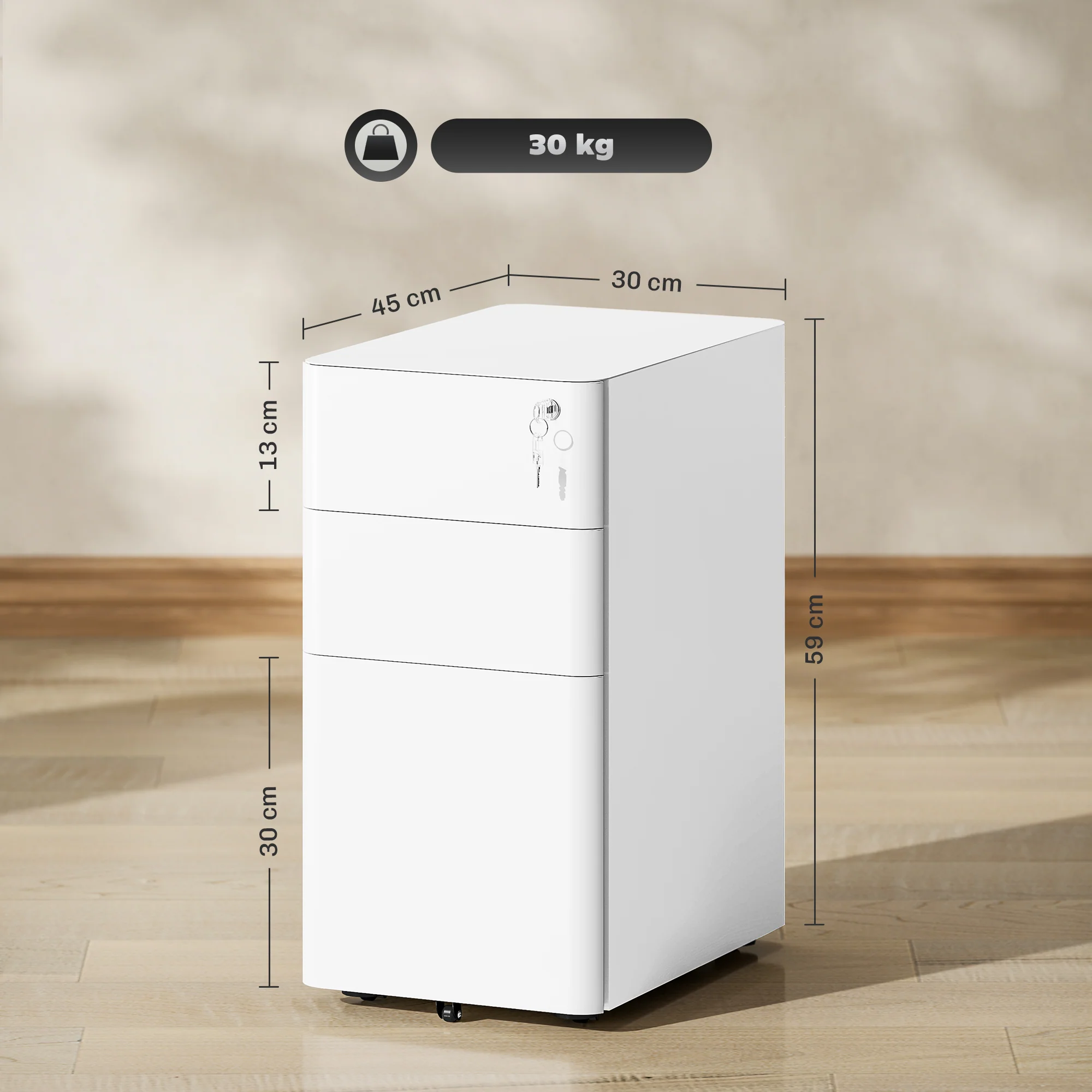 Vinsetto Steel Filing Cabinet with Lock and Wheels for Home Office - Image 14