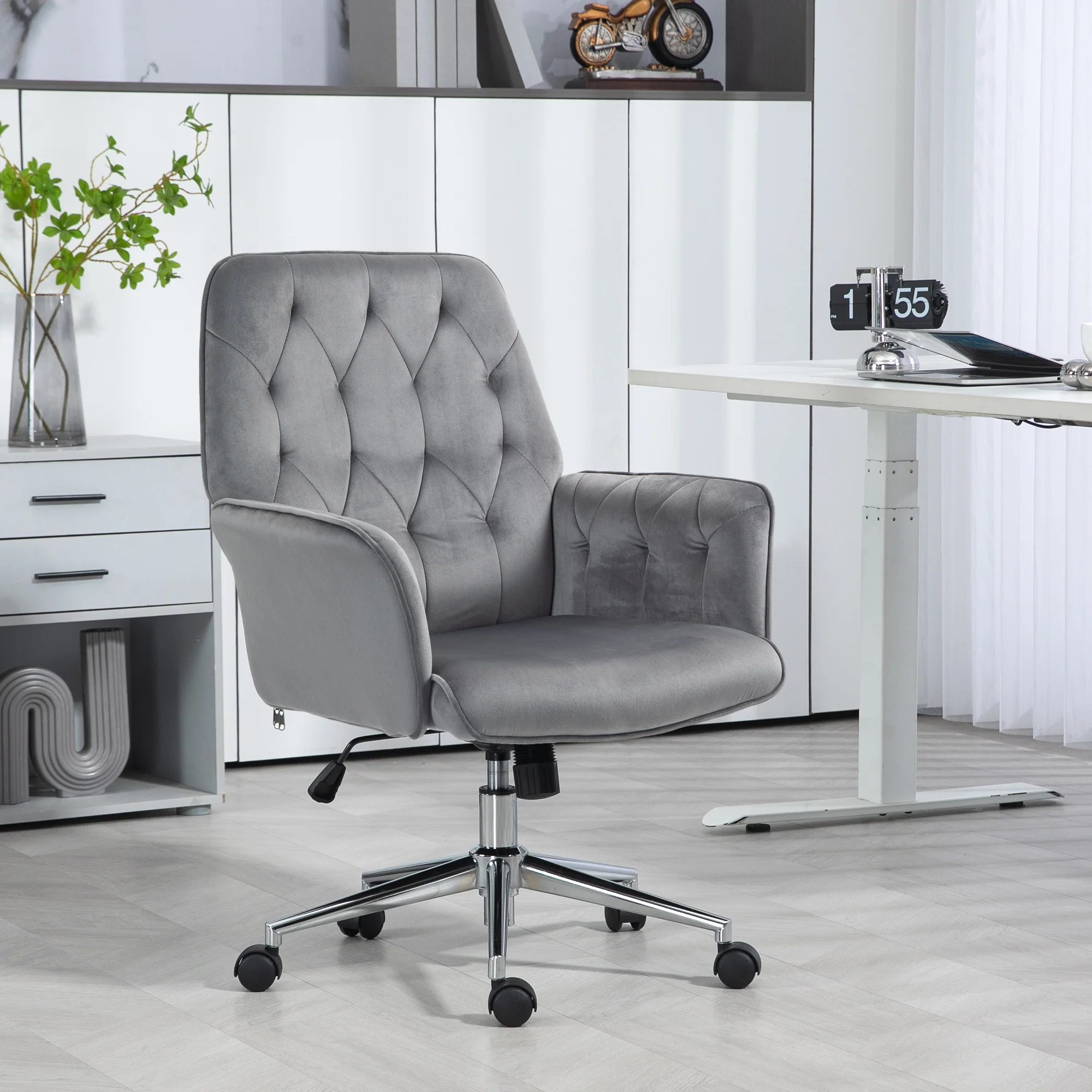 Vinsetto Swivel Computer Chair W/ Arm Modern Style Tufted Home Office Dark Grey - Image 2