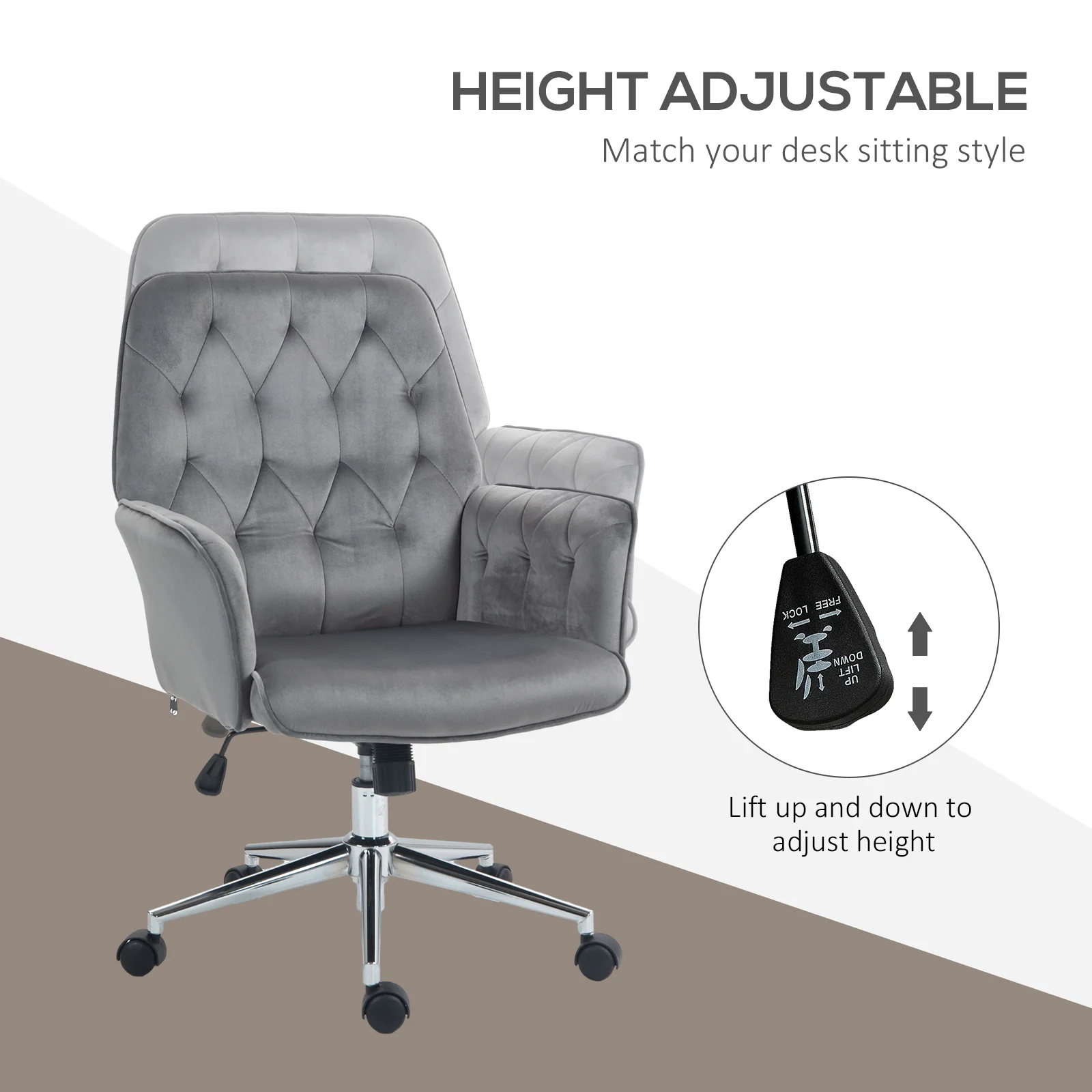 Vinsetto Swivel Computer Chair W/ Arm Modern Style Tufted Home Office Dark Grey - Image 3