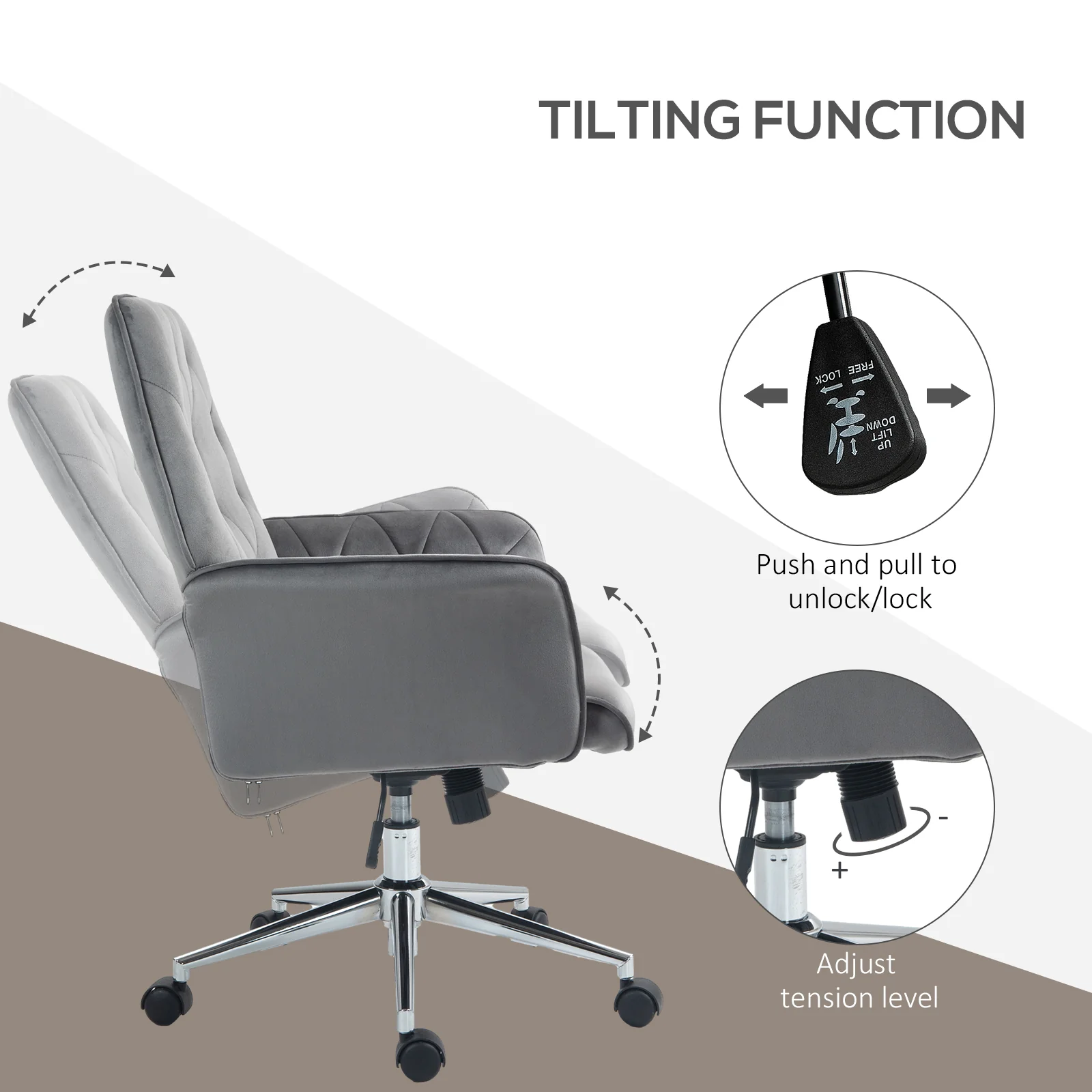 Vinsetto Swivel Computer Chair W/ Arm Modern Style Tufted Home Office Dark Grey - Image 4