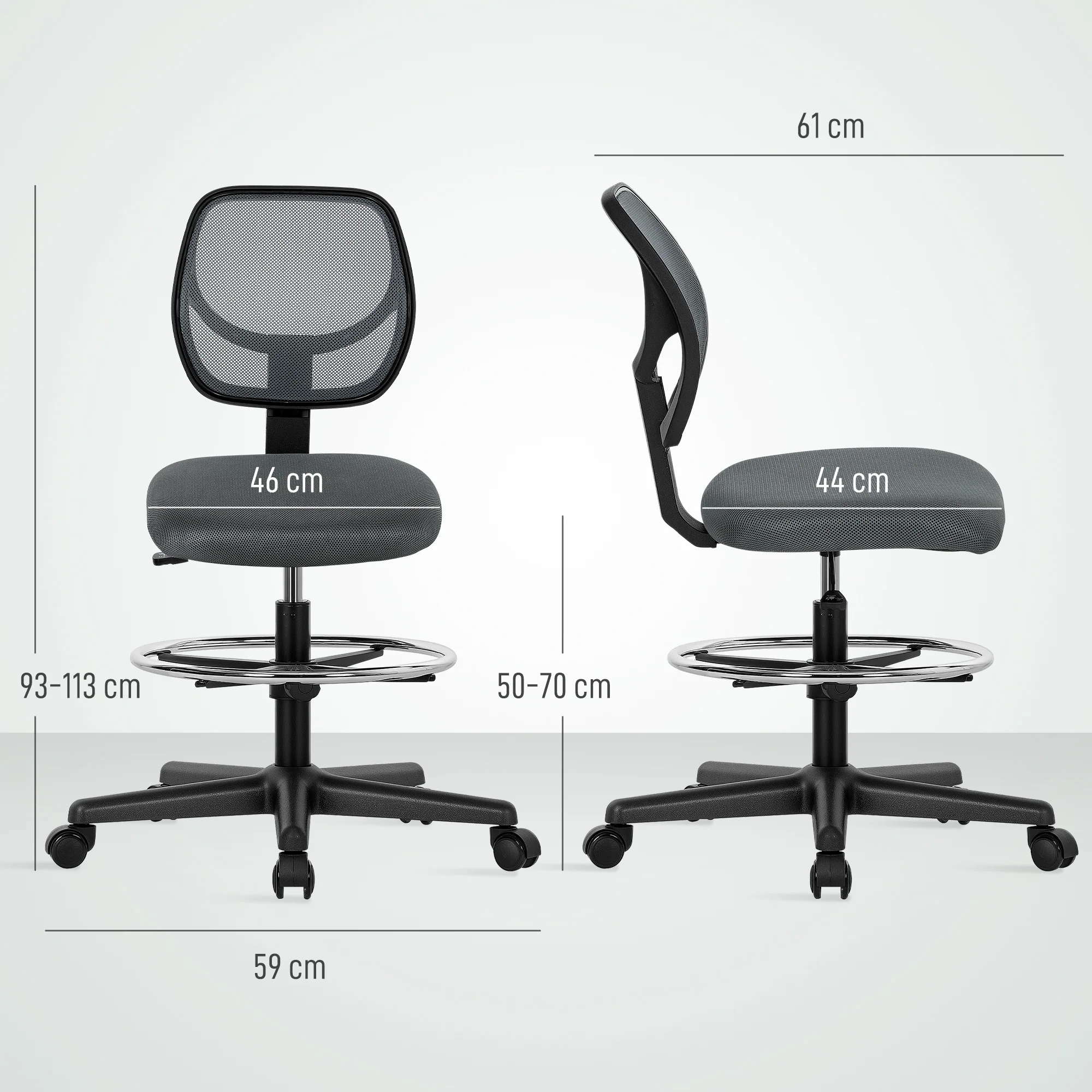 Vinsetto Swivel Mesh Office Chair W/ Adjustable Footrest Ring, Charcoal Grey - Image 5
