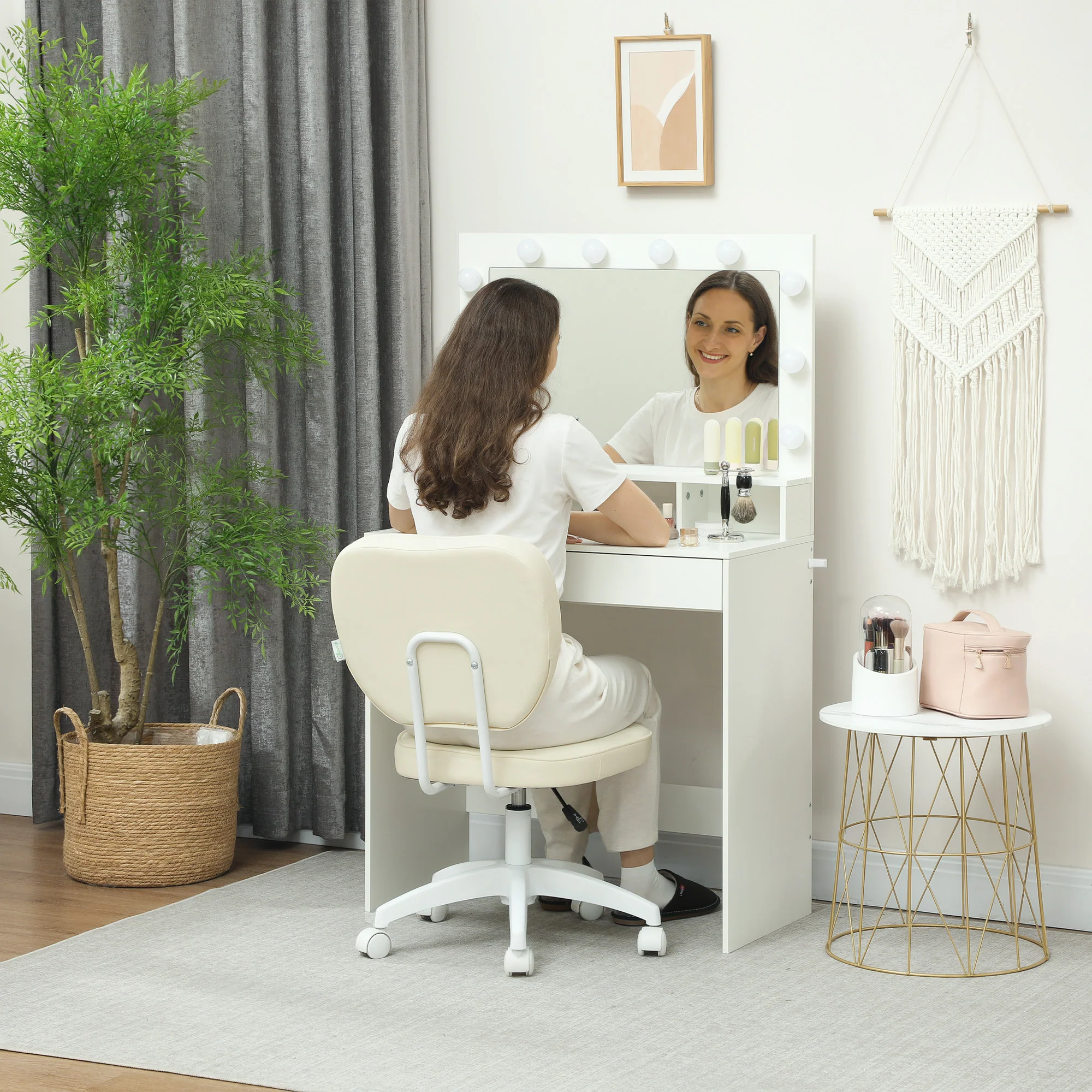 Vinsetto Vanity Task Chair With Adjustable Height, Armless - Cream/Blue - Image 7