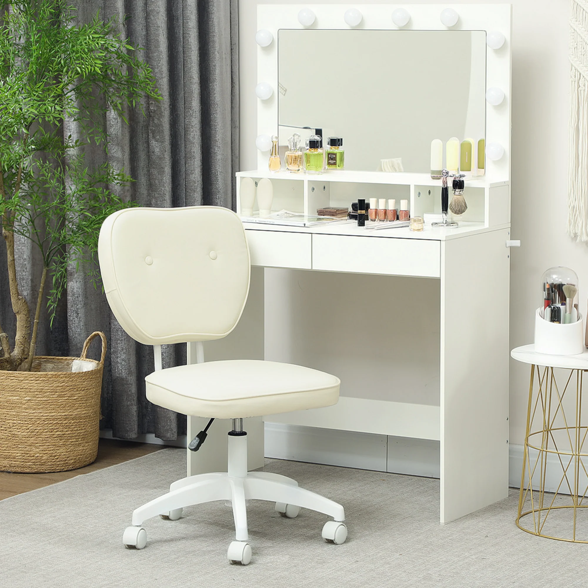 Vinsetto Vanity Task Chair With Adjustable Height, Armless - Cream/Blue - Image 8