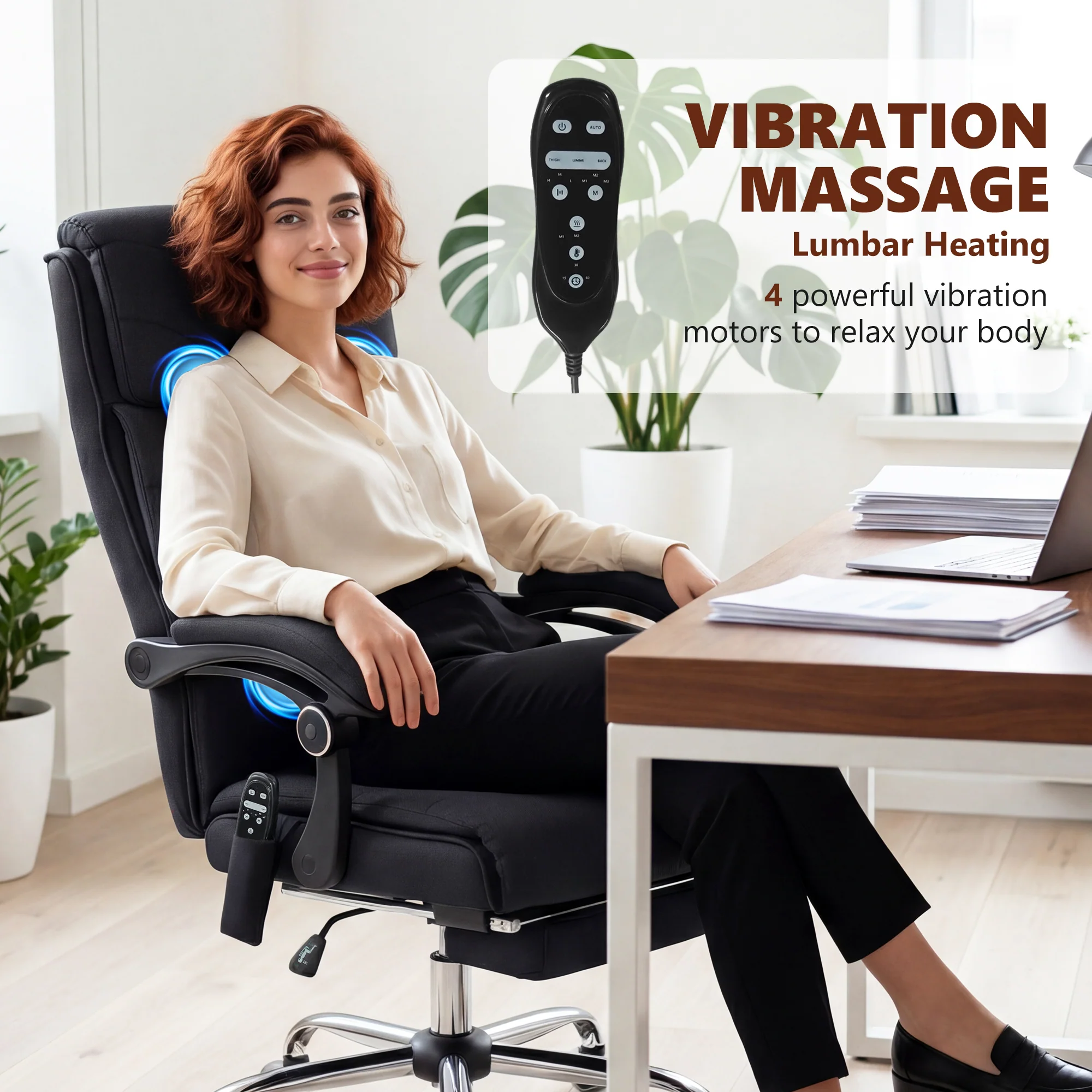 Vinsetto Vibration Massage Office Chair With Heat, Footrest, Black - Image 3