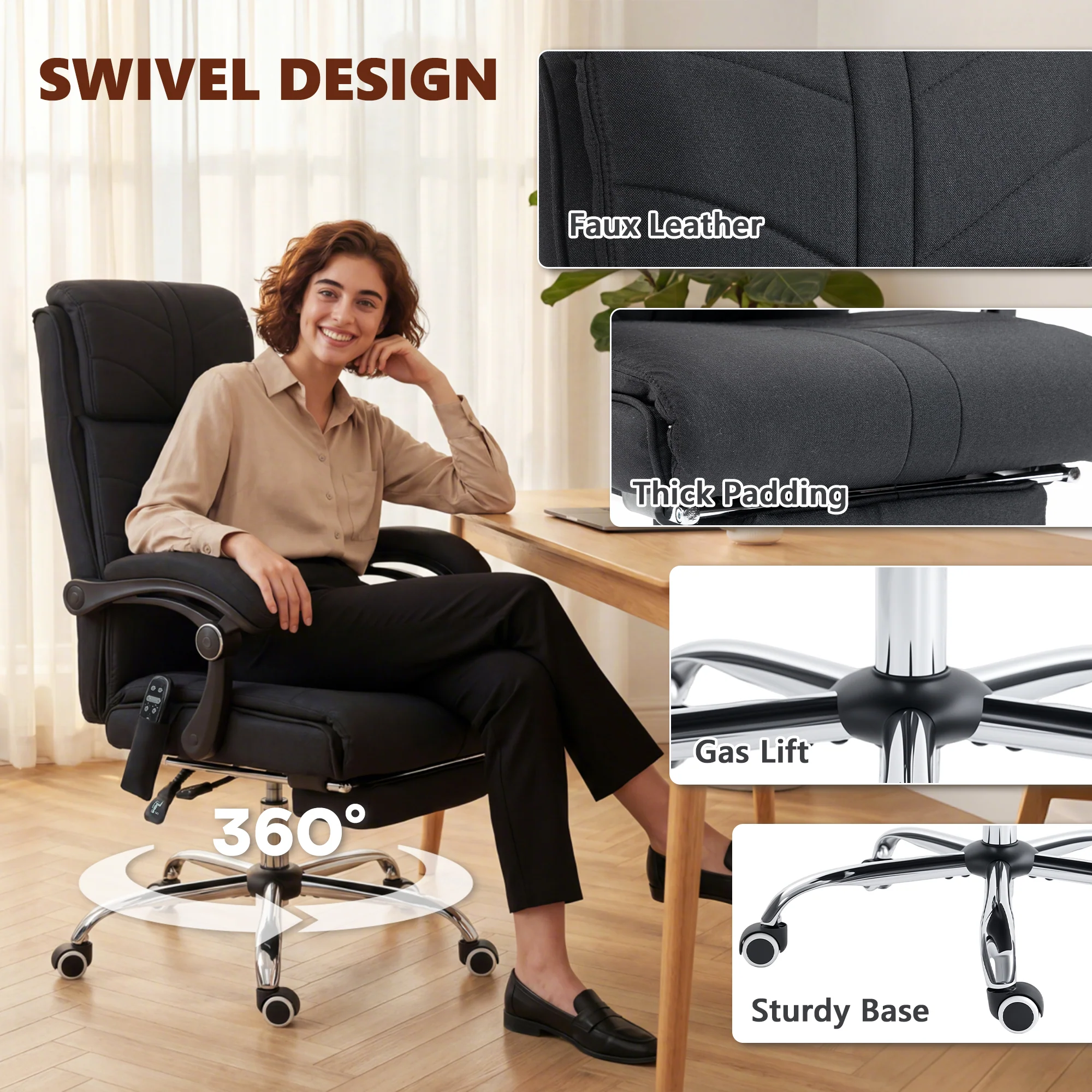 Vinsetto Vibration Massage Office Chair With Heat, Footrest, Black - Image 8