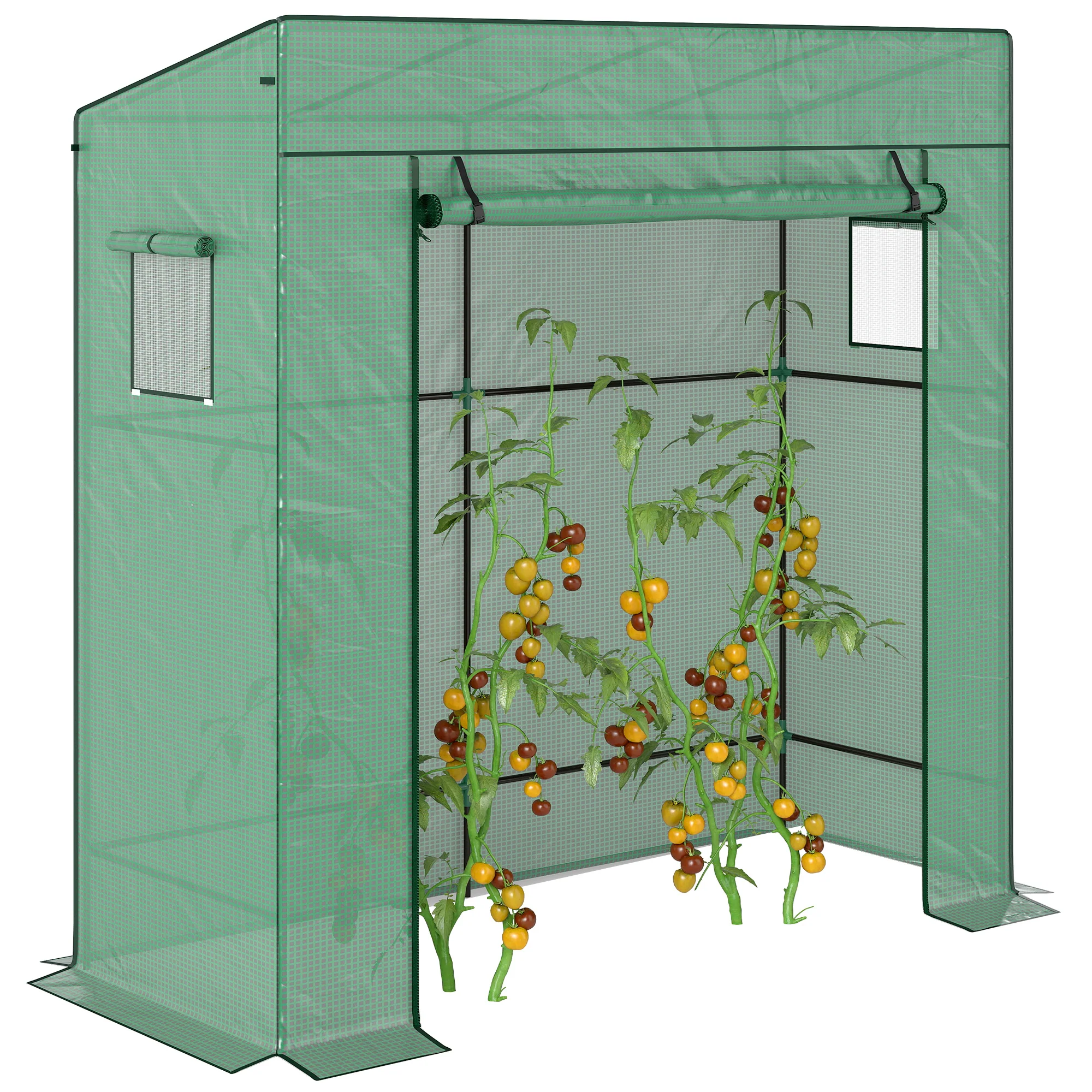 Walk-in Garden Green House with Large Roll-up Door and 2 Mesh Windows, White - Image 11