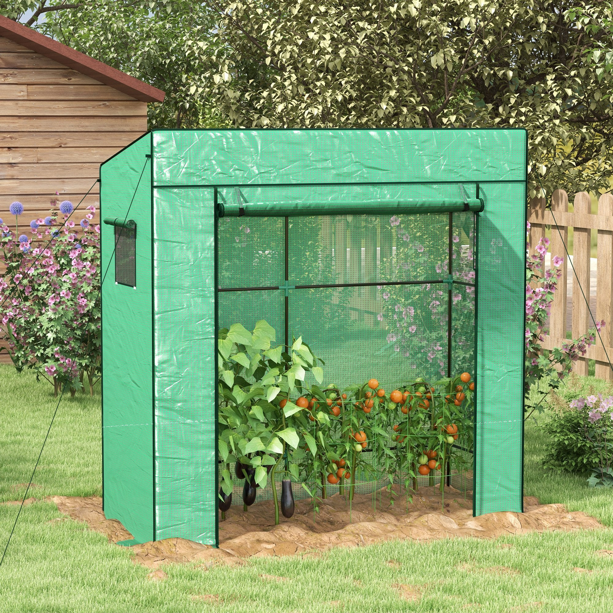 Walk-in Garden Green House with Large Roll-up Door and 2 Mesh Windows, White - Image 13