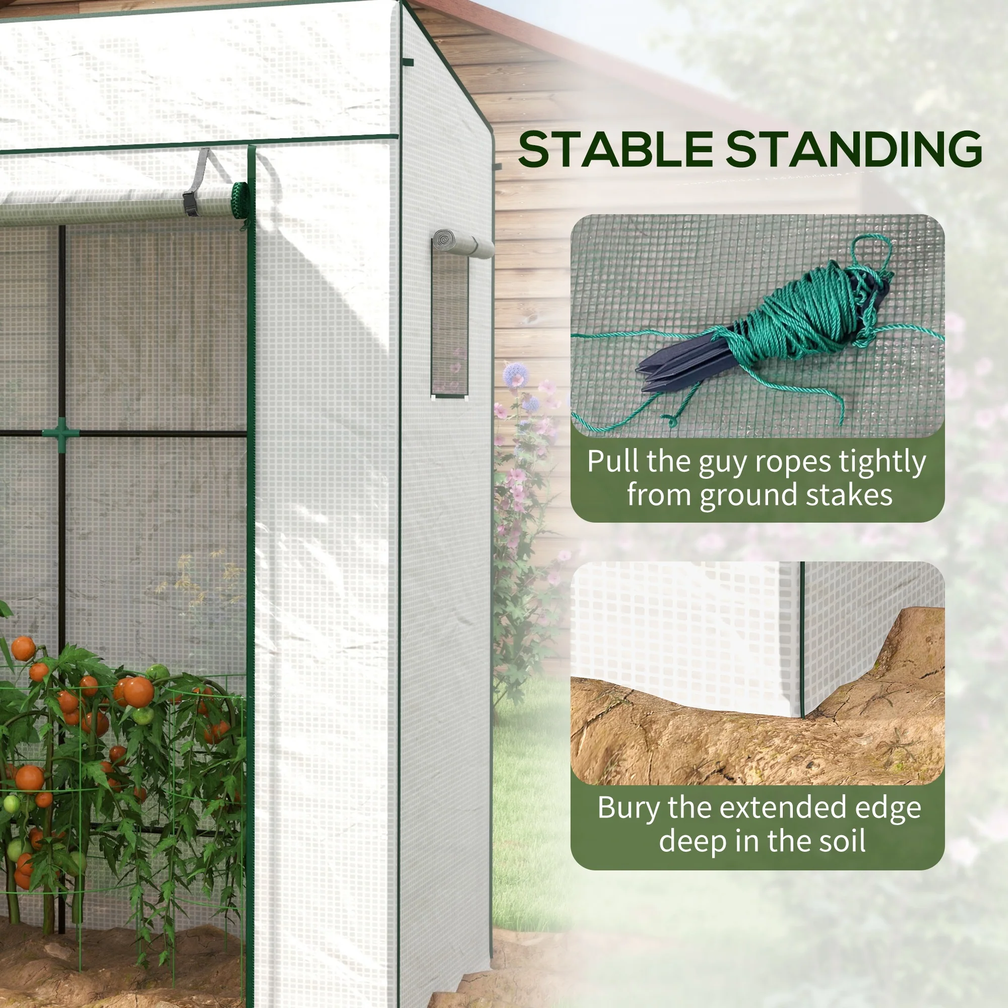 Walk-in Garden Green House with Large Roll-up Door and 2 Mesh Windows, White - Image 7