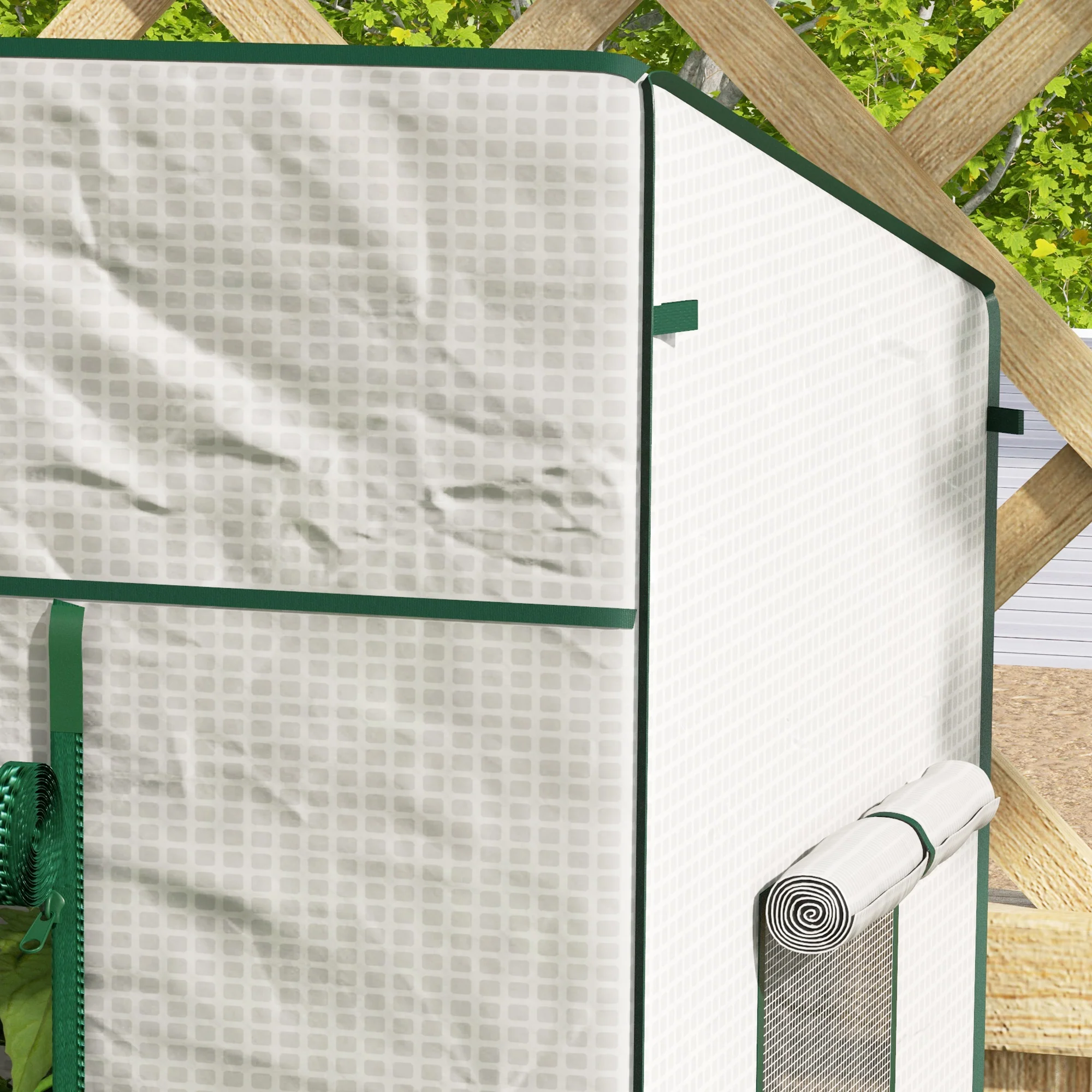 Walk-in Garden Green House with Large Roll-up Door and 2 Mesh Windows, White - Image 9