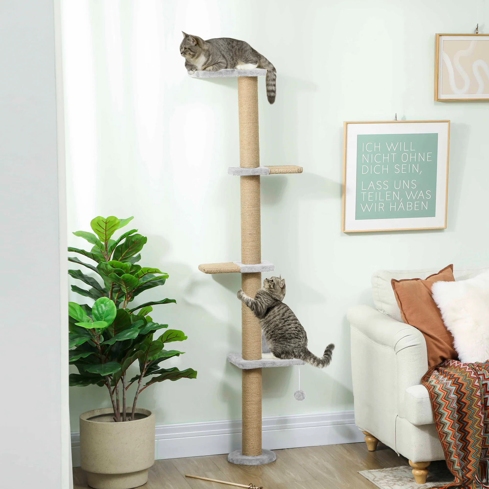 Wall Mounted Cat Shelves With 4 Climbing Platforms For Indoor, Light Grey - Image 2