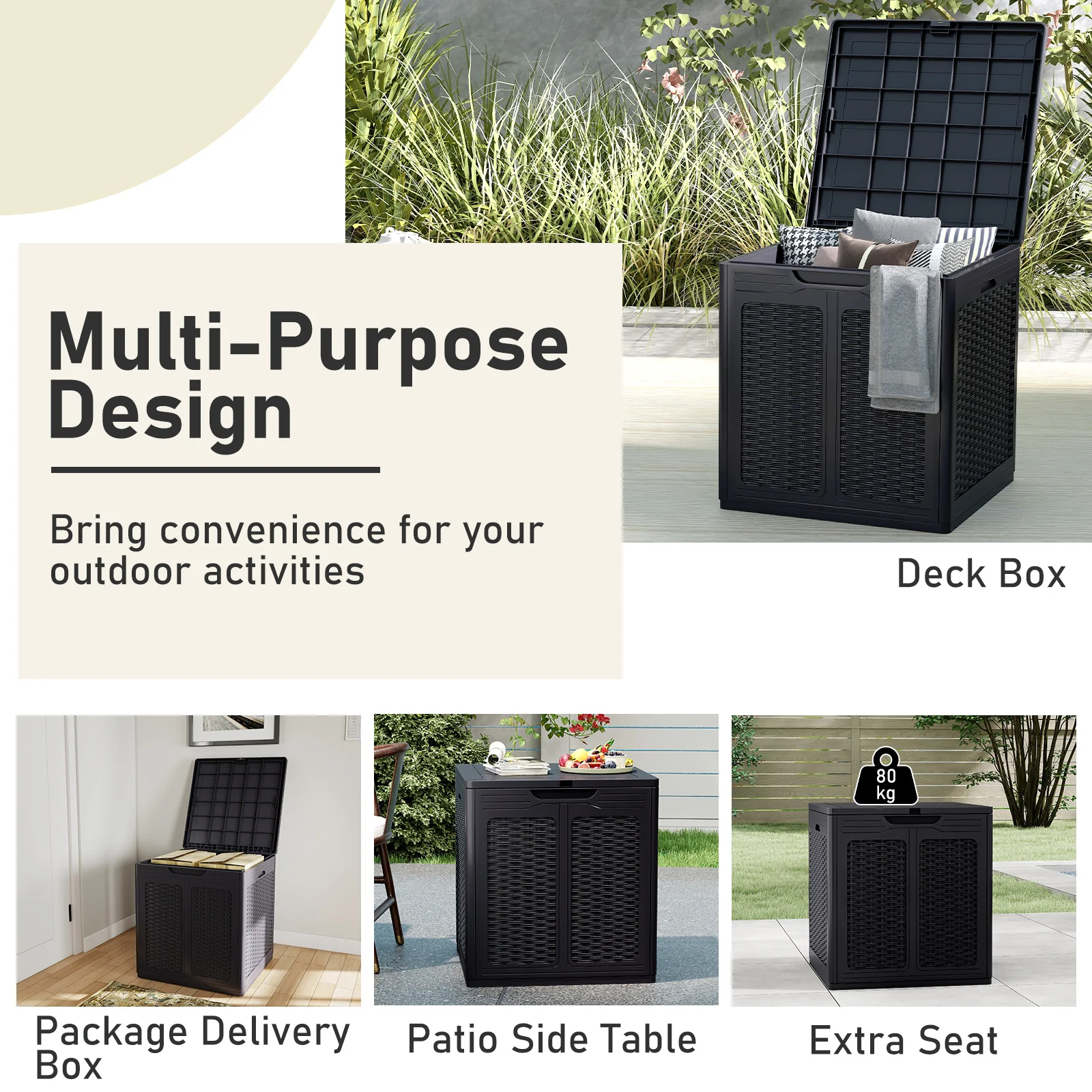 Weatherproof Patio Container With Lockable Lid For Patio-Black - Image 9