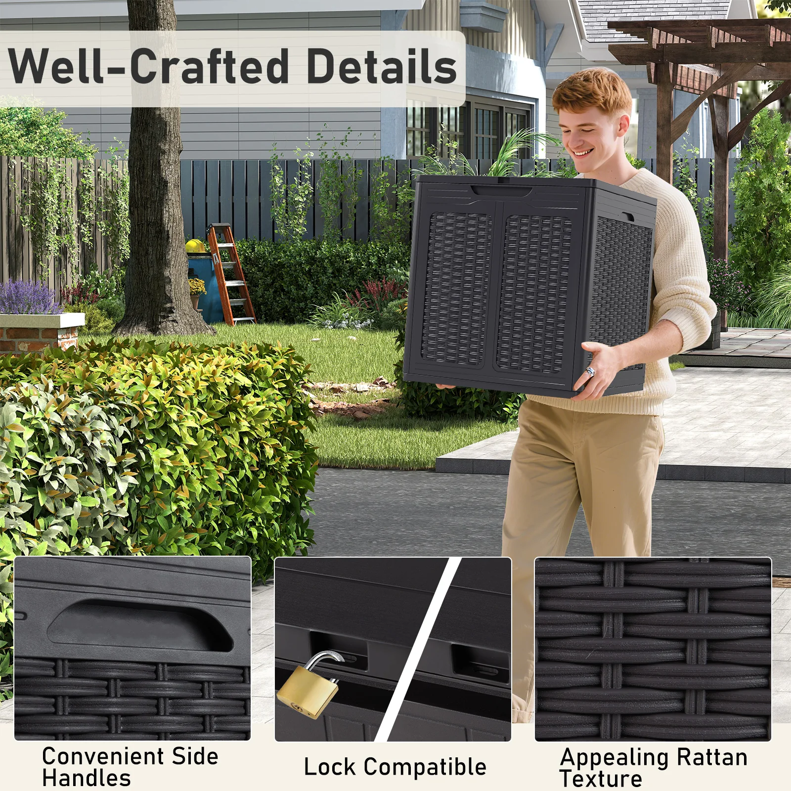 Weatherproof Patio Container With Lockable Lid For Patio - Brown - Image 9