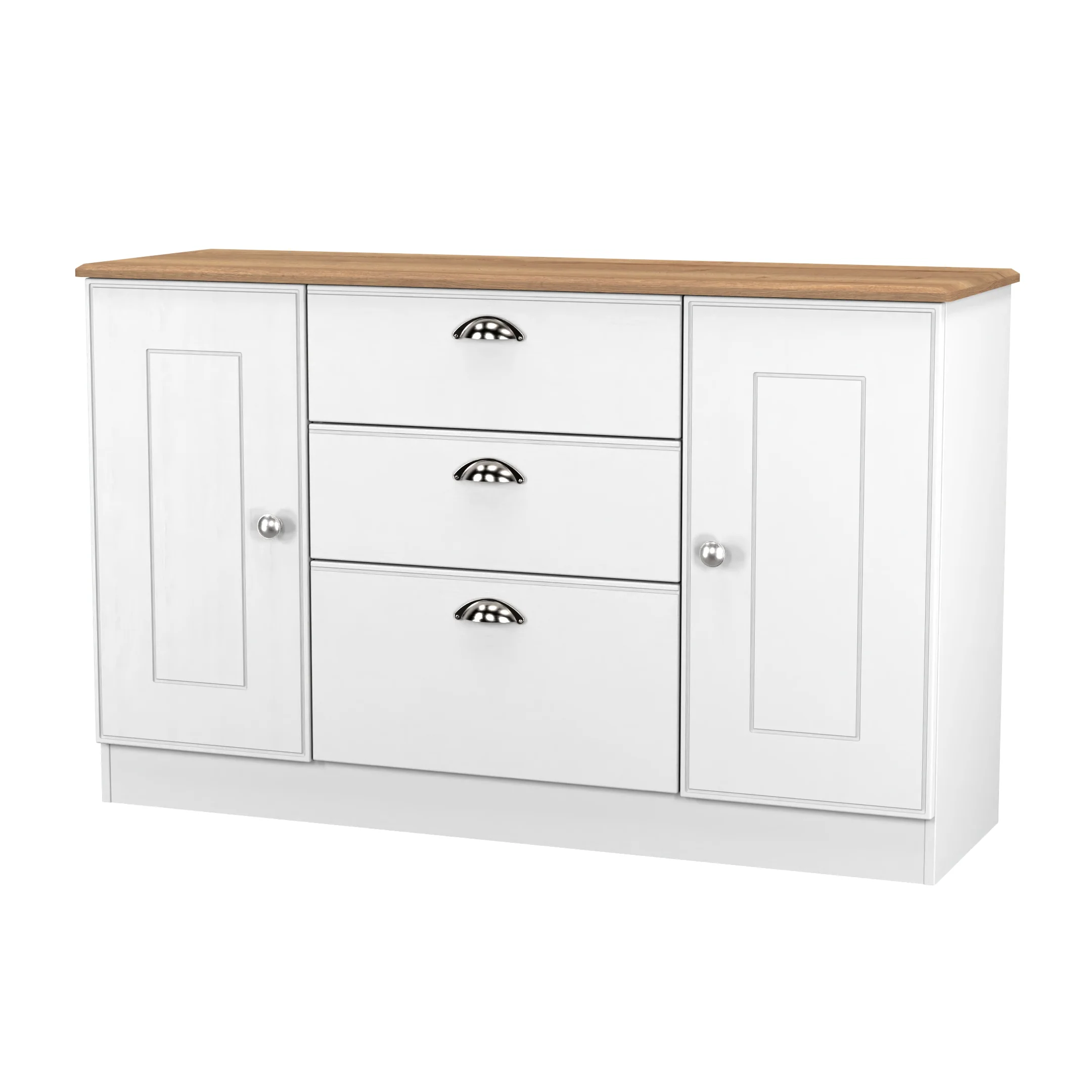 Westminster Ready Assembled 2 Door 3 Drawer Sideboard in White Ash & Riviera Oak - Image 3