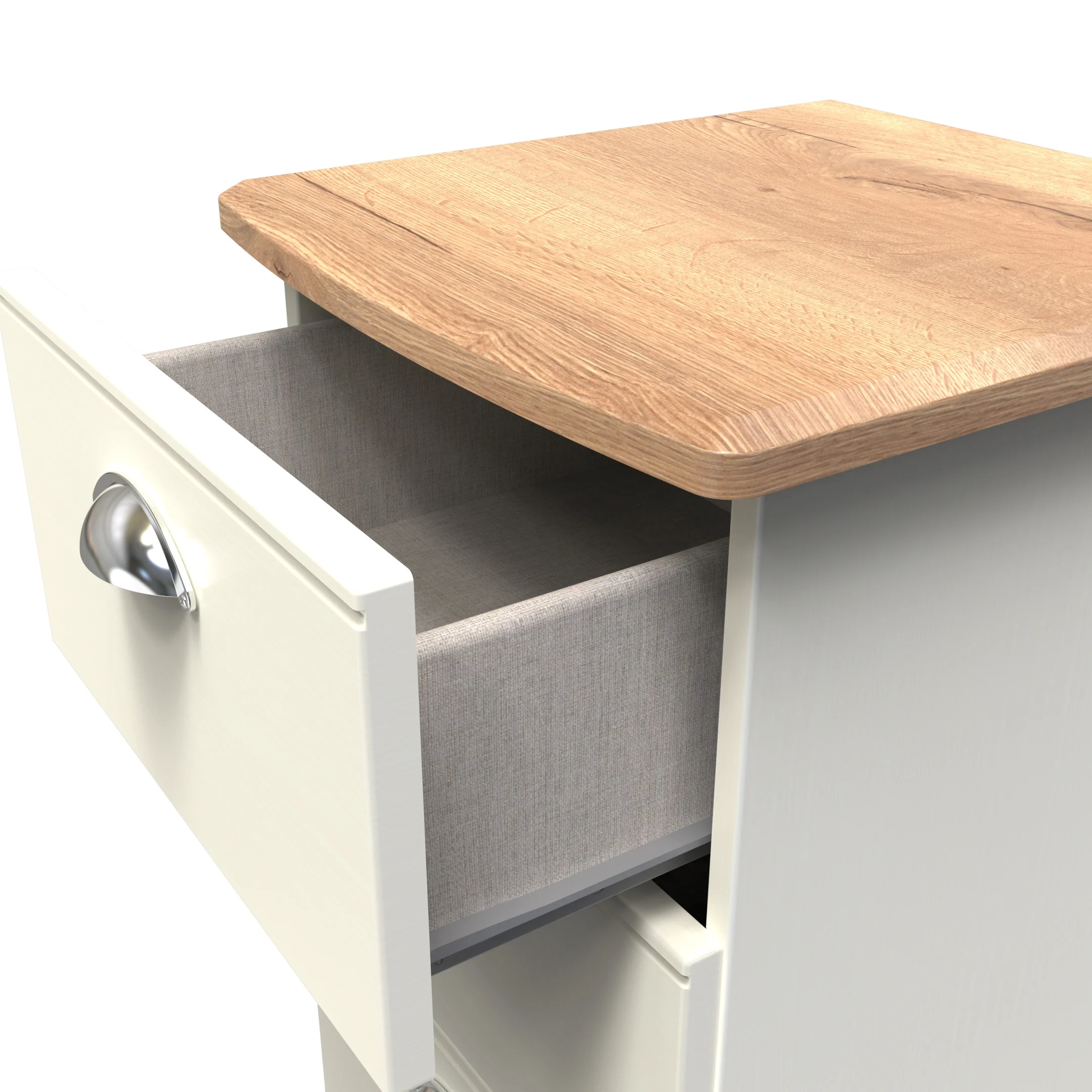 Westminster Ready Assembled 3 Drawer Bedside Cabinet in Cream Ash & Riviera Oak - Image 6