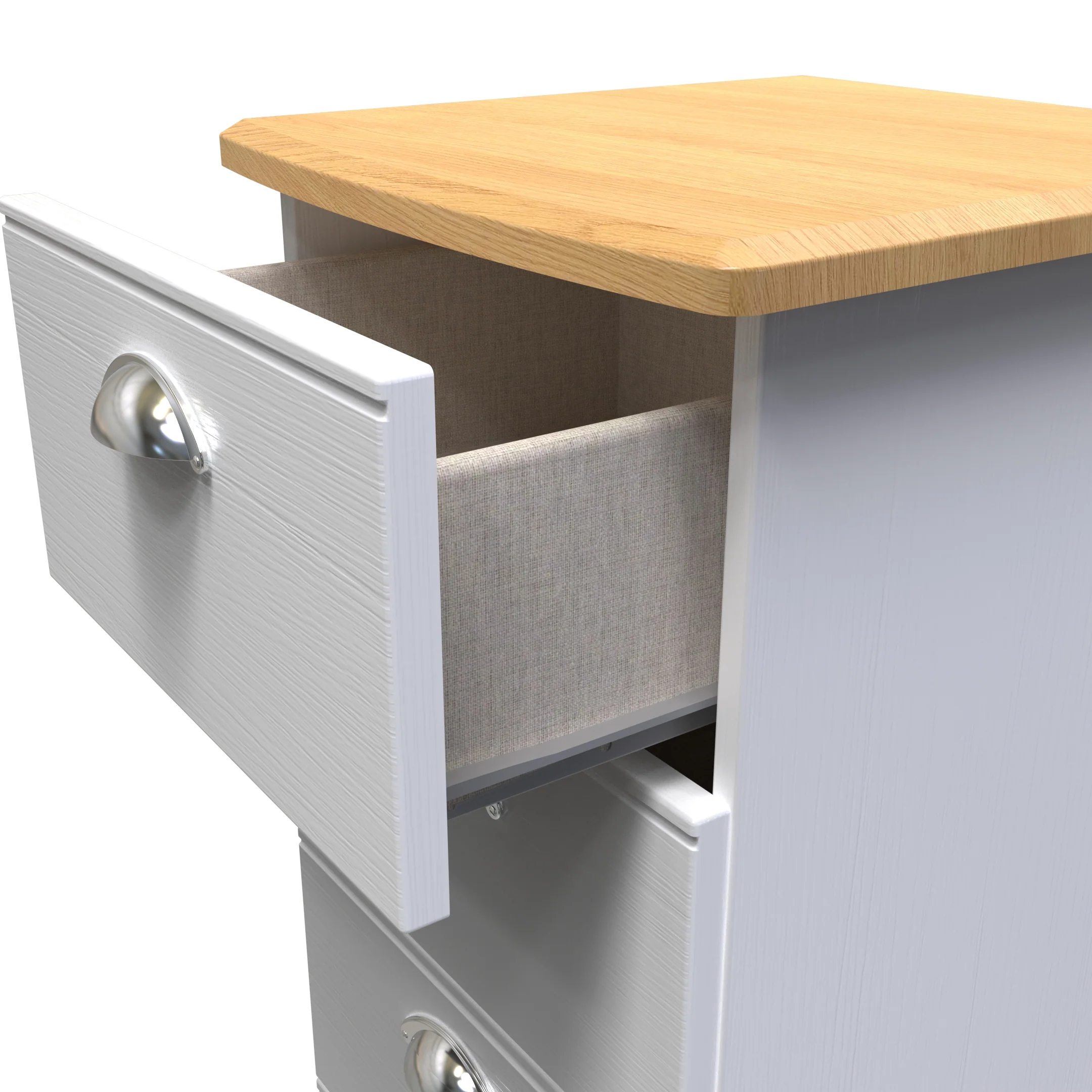 Westminster Ready Assembled 4 Drawer Tallboy in White Ash & Riviera Oak - Image 5