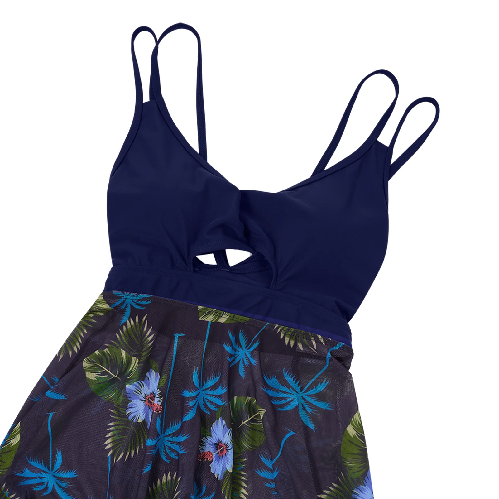 Wrap-Front V-Neck One-piece Navy Floral Swim Dress With Safety Swim Briefs - Image 7