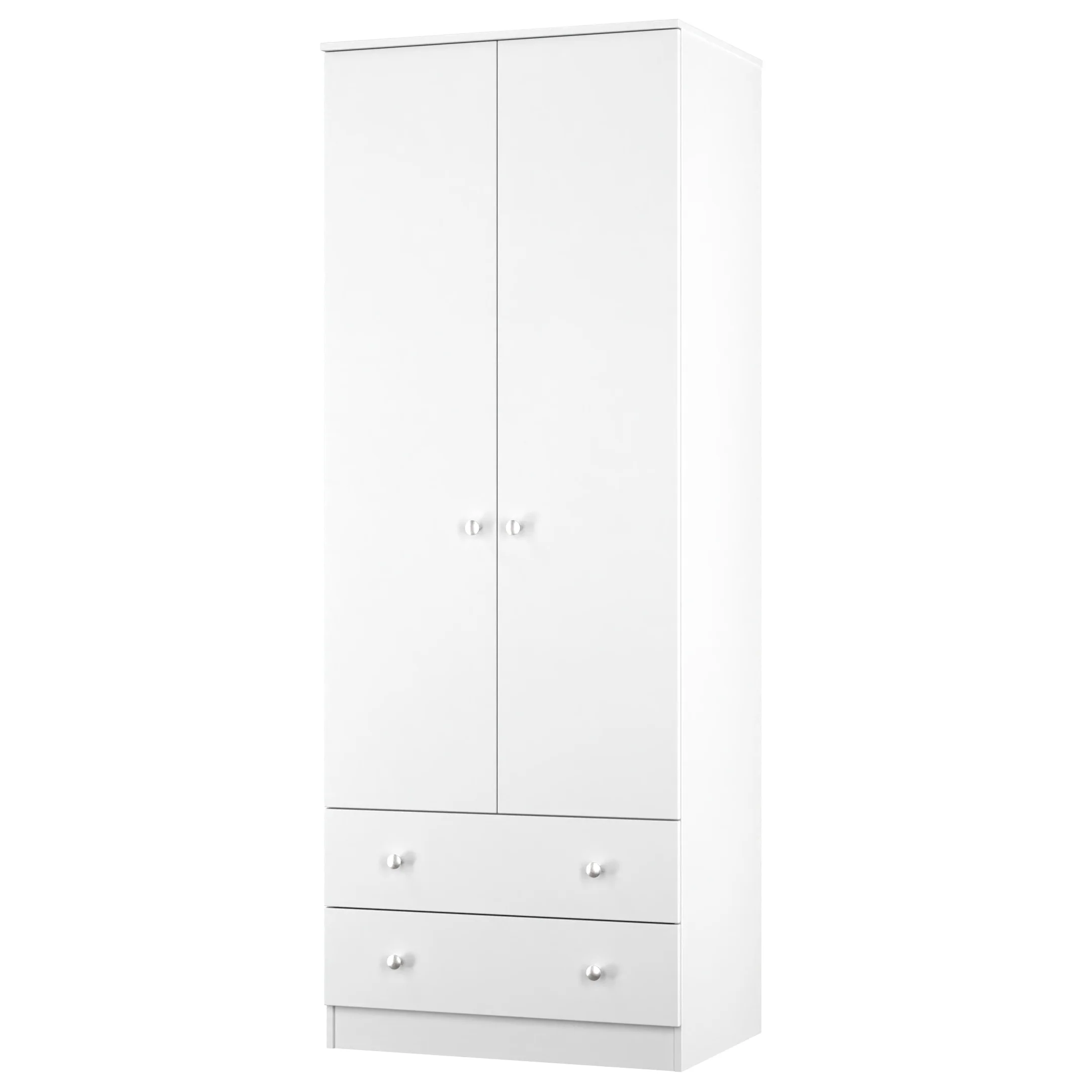 Yarmouth Tall 2 Drawer Wardrobe in White & White Matt - Ready Assembled - Image 3
