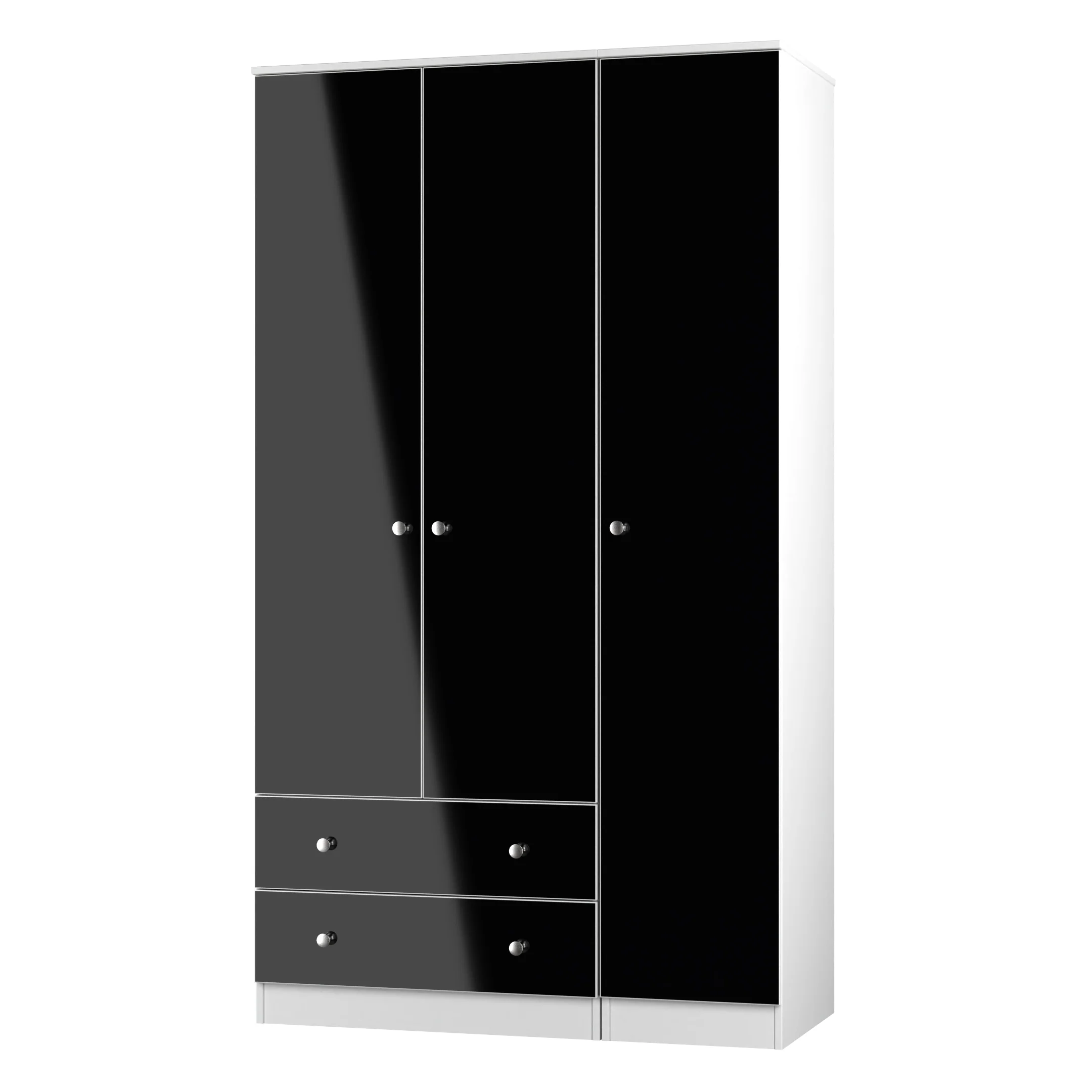 Yarmouth Tall Triple 2 Drawer Wardrobe in Black & White Matt - Ready Assembled - Image 3