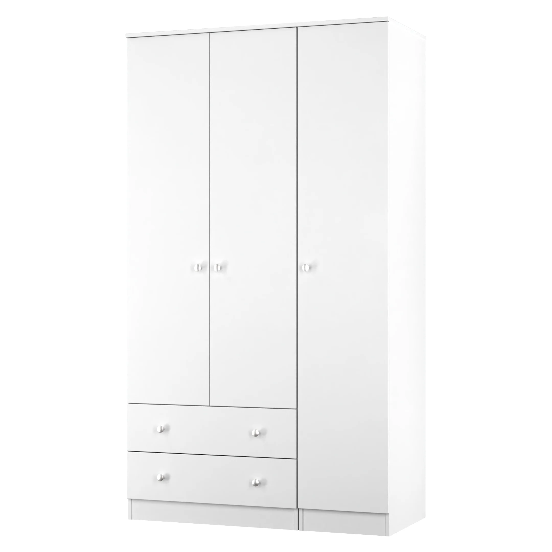 Yarmouth Tall Triple 2 Drawer Wardrobe in White & White Matt - Ready Assembled - Image 3