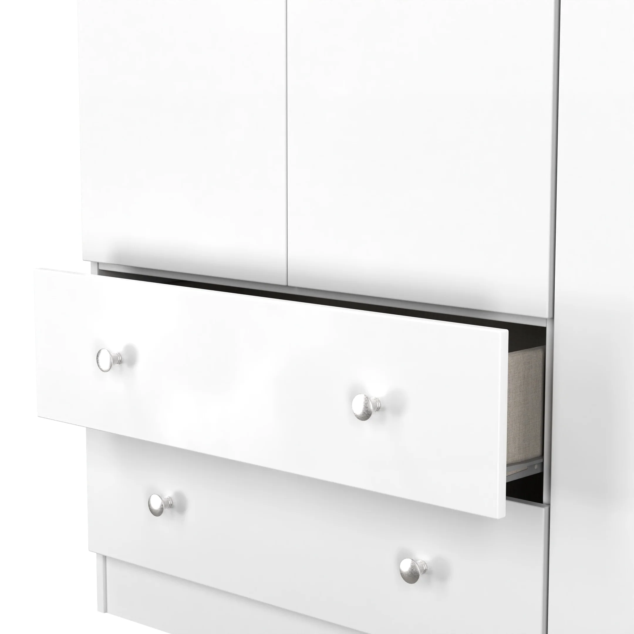 Yarmouth Tall Triple 2 Drawer Wardrobe in White & White Matt - Ready Assembled - Image 7
