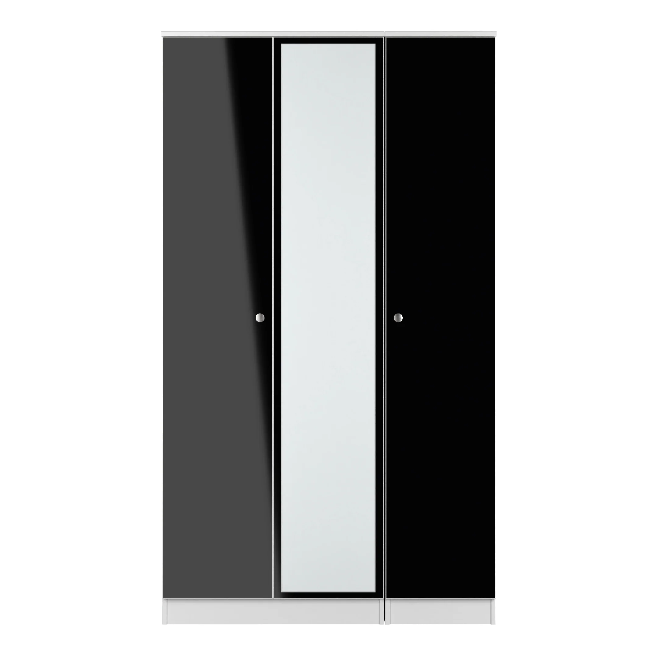 Yarmouth Tall Triple Mirrored Wardrobe in Black & White Matt - Ready Assembled - Image 2