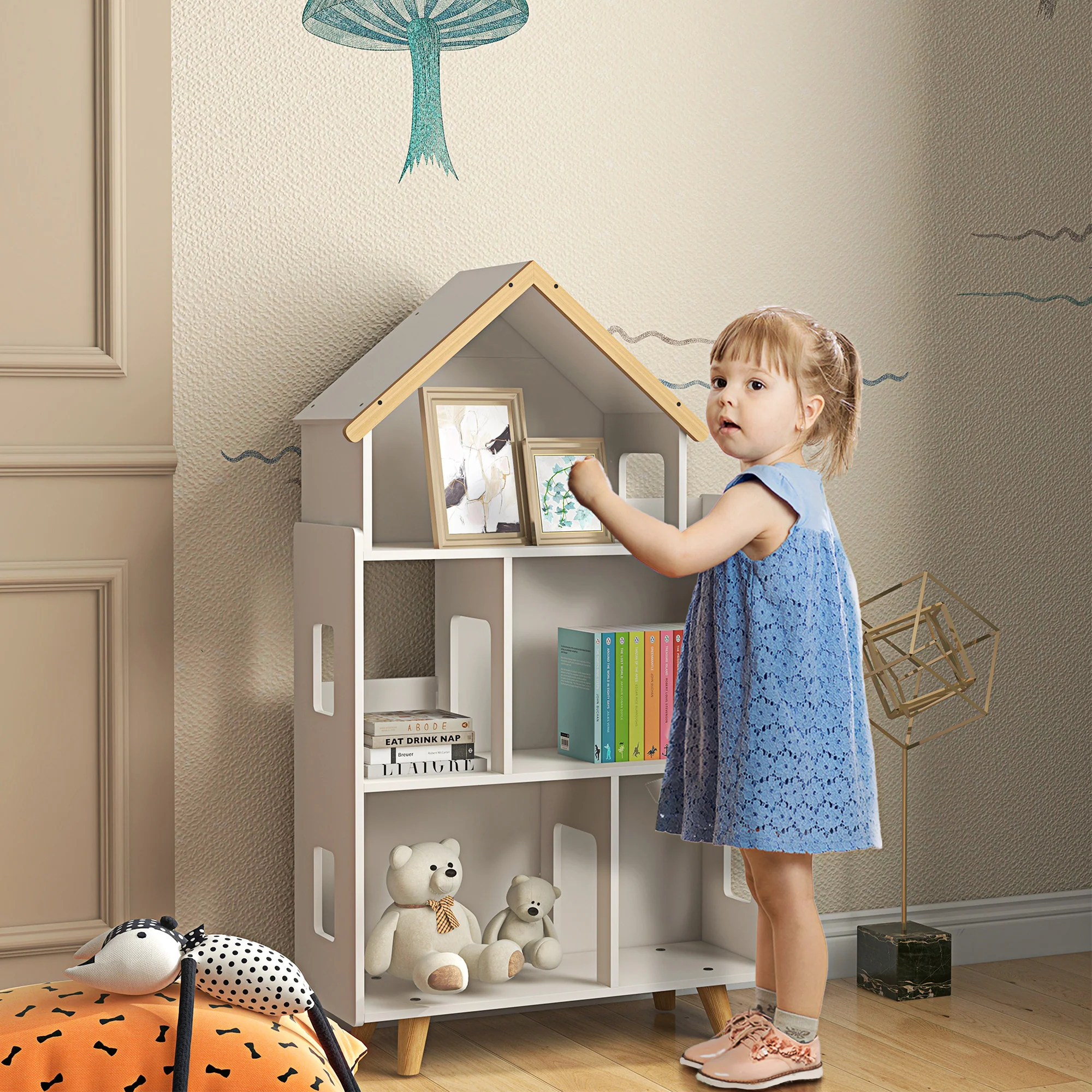 ZONEKIZ 3 Tier Toy Storage Shelf with 6 Cubby for Playroom, Bedroom, White - Image 2