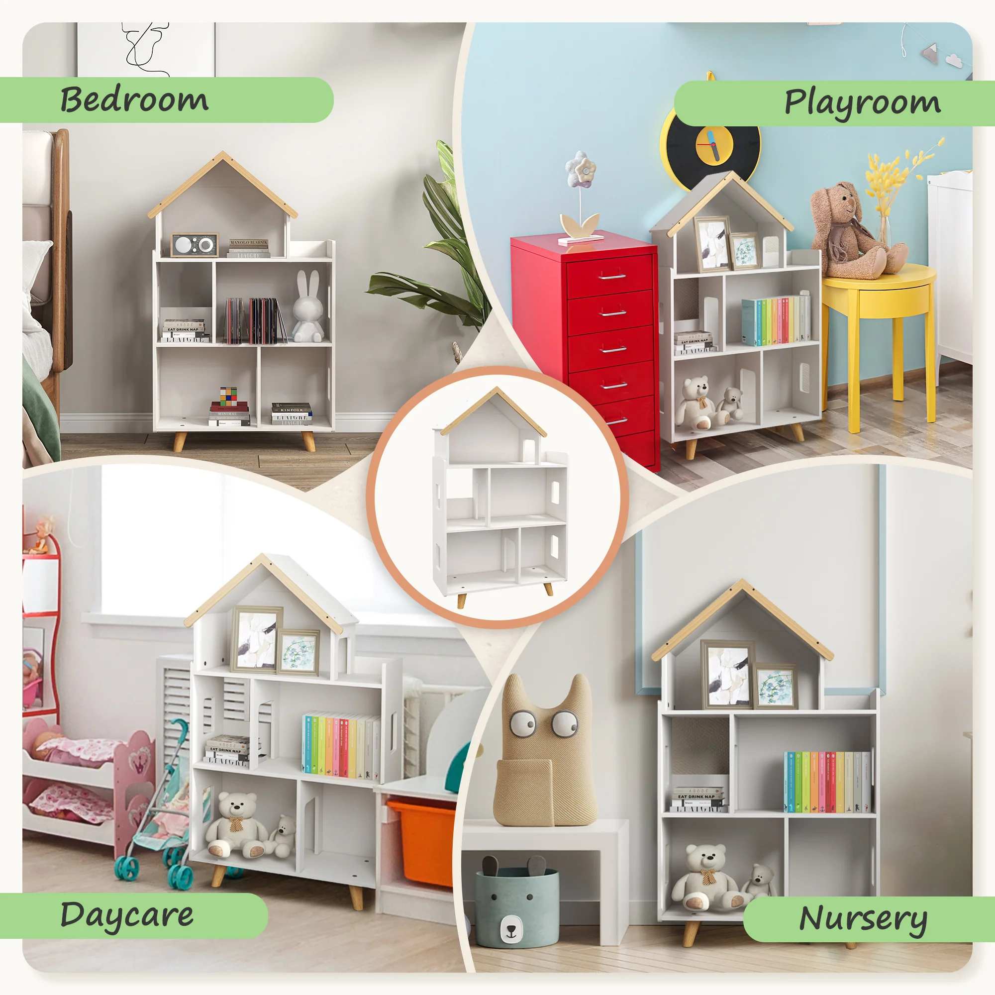 ZONEKIZ 3 Tier Toy Storage Shelf with 6 Cubby for Playroom, Bedroom, White - Image 6