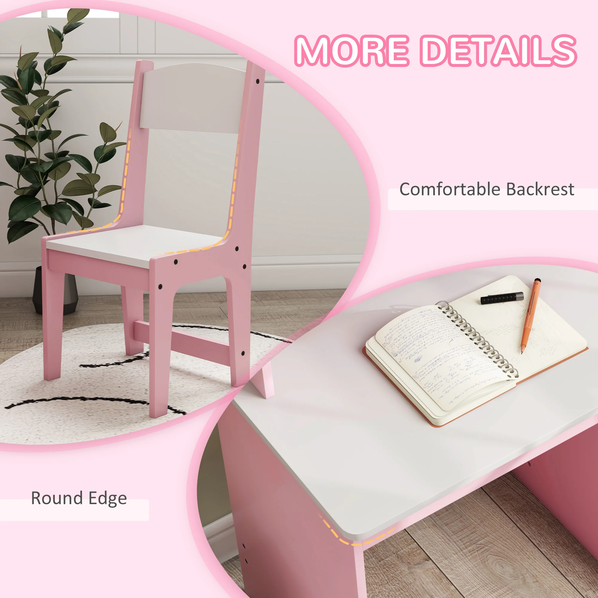ZONEKIZ Kids Desk And Chair Set With Storage For 5-8 Years, Pink - Image 7