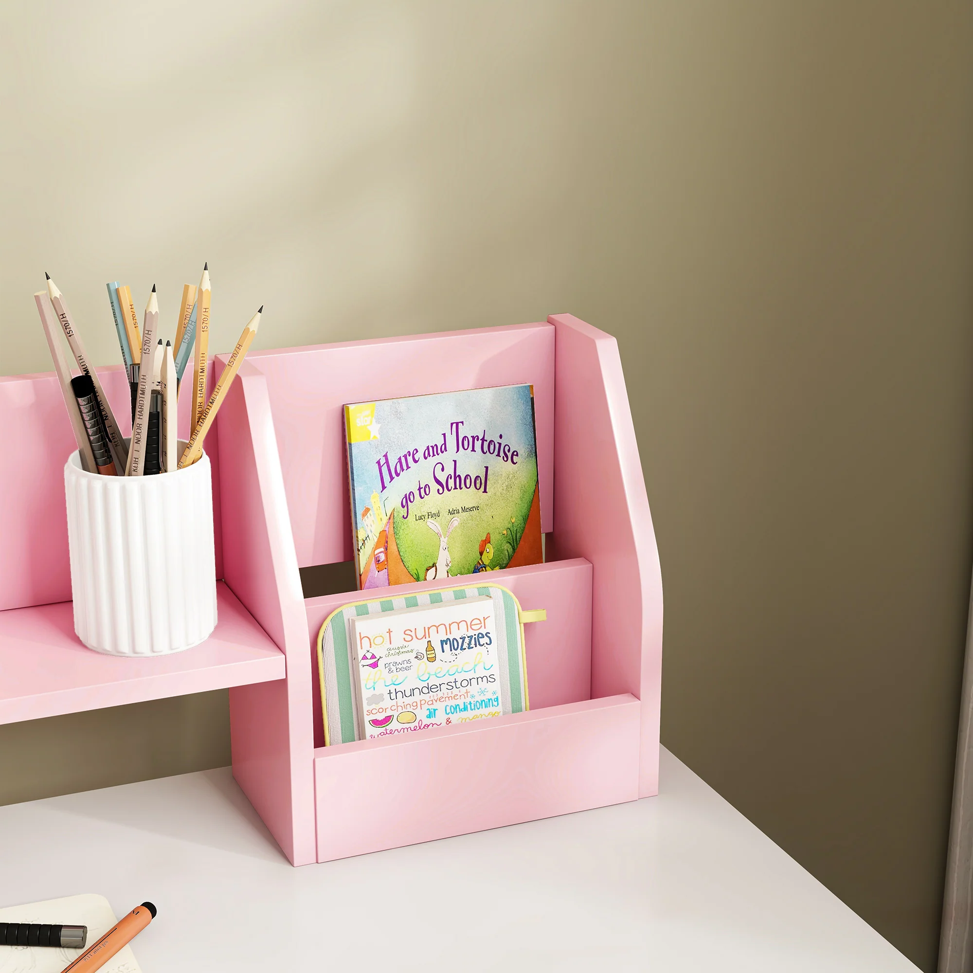 ZONEKIZ Kids Desk And Chair Set With Storage For 5-8 Years, Pink - Image 8