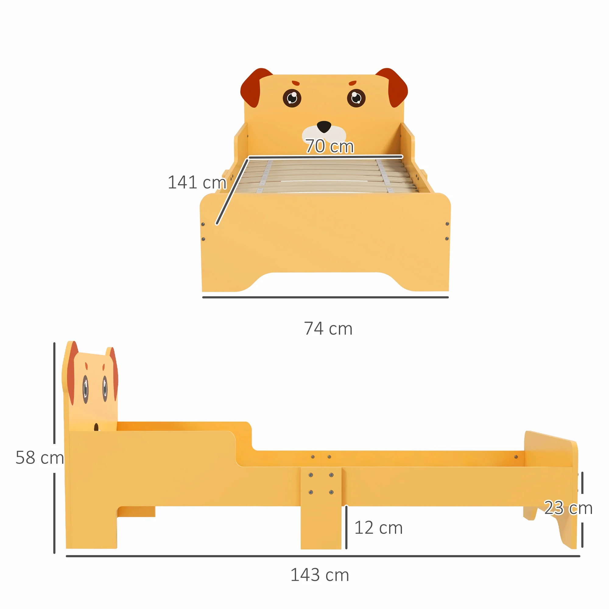 ZONEKIZ Toddler Bed Frame, Puppy-Themed Design, for Ages 3-6 Years - Yellow - Image 5